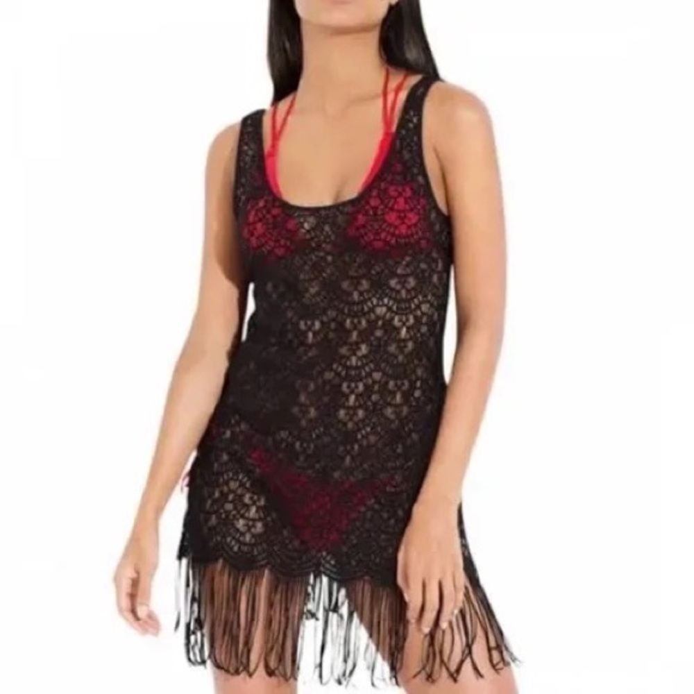 Agent Provocateur Black Fringe Lace Cover Up Dress Large - Picture 2 of 8